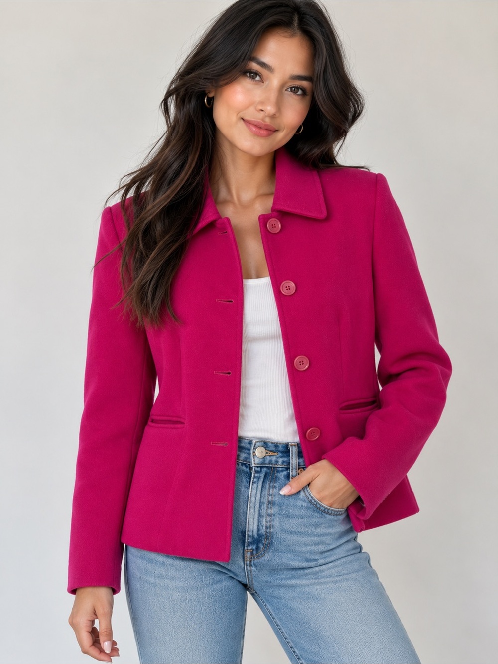 Charles Gray London Magenta Wool/Cashmere Pea Coat M